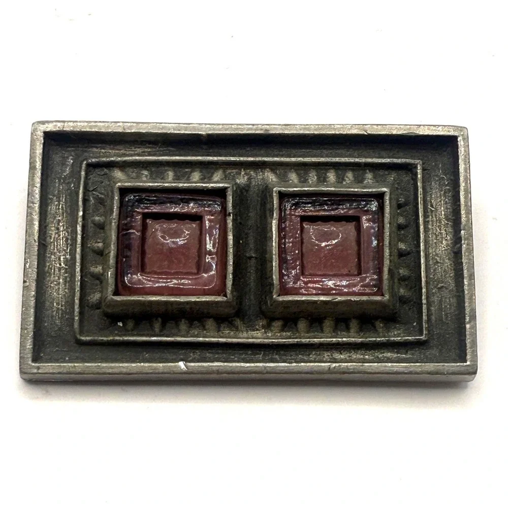 Rune‎ Tennesmed Sweden Modernist Brooch Pewter Purple Glass Vintage Pin